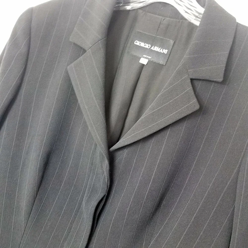 Giorgio Armani Size 14 Navy Blue Pin Lama Wool Blend Blazer Suit Coat Jacket - Picture 6 of 16